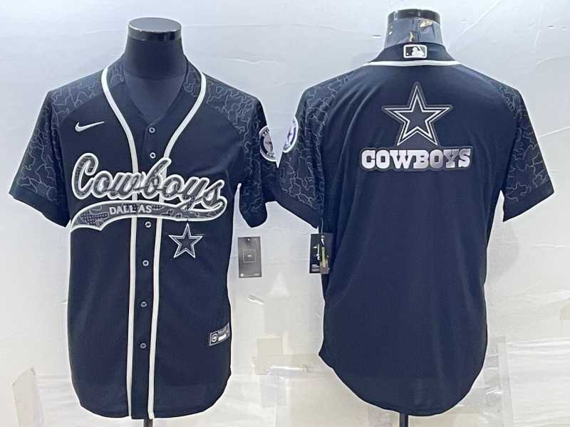 Mens Dallas Cowboys Black Reflective Team Big Logo With Patch Cool Base Stitched Baseball Jersey
